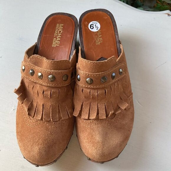 Michael Kors | Michael Kors Slip-On Suede Wooden Mules/Cogs Women’s 6.5 - Picture 2 of 16